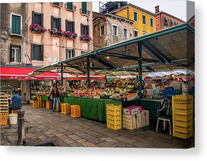 Produce Market Along The Grand Canal Canvas Print featuring the photograph Produce Market along the Grand Canal by Carolyn Derstine