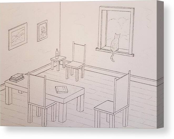 Sketch Canvas Print featuring the drawing Provence Parlor by John Klobucher