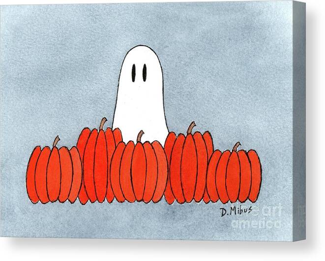 Pumpkins Canvas Print featuring the painting Pumpkins with Ghost by Donna Mibus