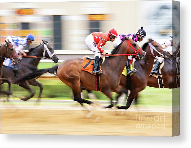 Race Canvas Print featuring the photograph Racehorse Blurr by Terri Cage