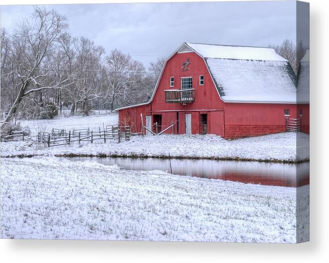 Barn Canvas Print featuring the photograph Red Barn in the Snow by Douglas Barnett