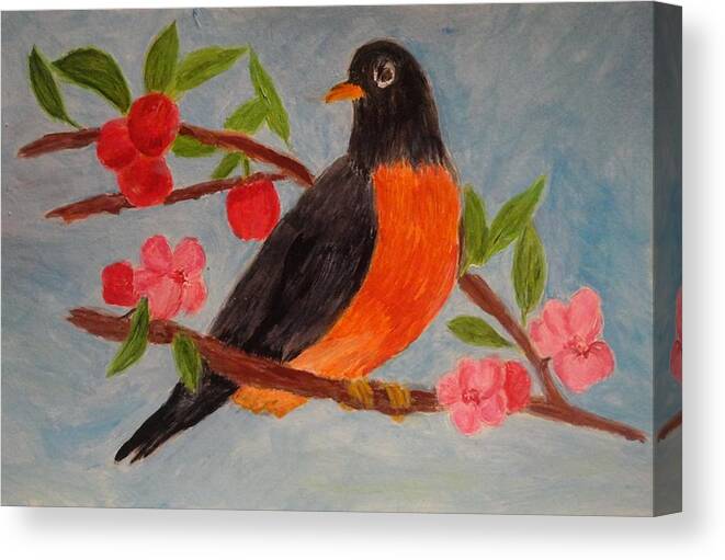 Red Breast Robin Canvas Print featuring the painting Red Breast Robin  by Rosie Foshee