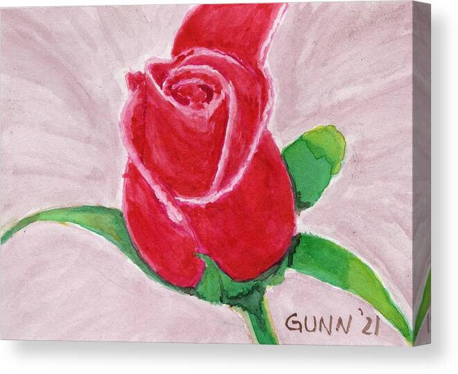 Rose Canvas Print featuring the painting Red Rosebud 1 by Katrina Gunn
