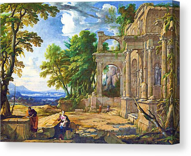 Rest Canvas Print featuring the photograph Rest on the flight into egypt in 1652 by Munir Alawi