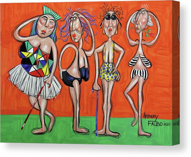 Swimsuit Models Canvas Print featuring the painting Retired Swimsuit Models by Anthony Falbo
