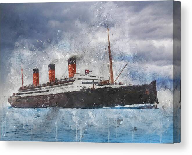 Steamer Canvas Print featuring the digital art R.M.S. Berengaria by Geir Rosset