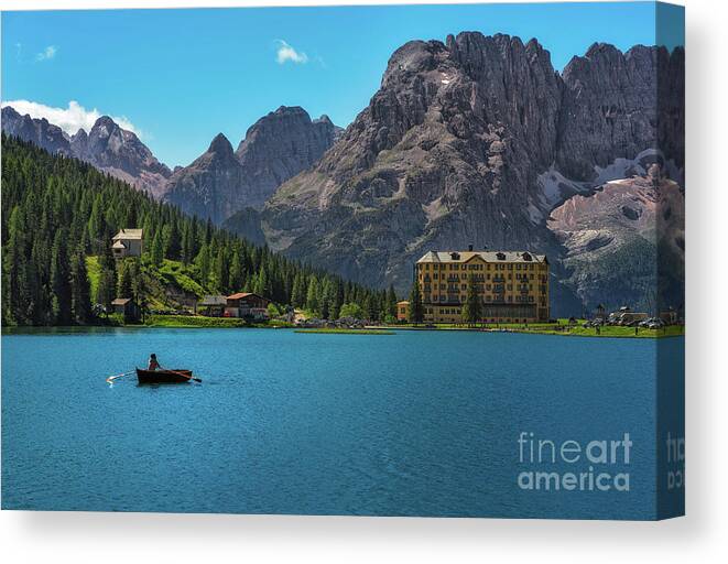 Misurina Canvas Print featuring the photograph Rowing in the lake by The P