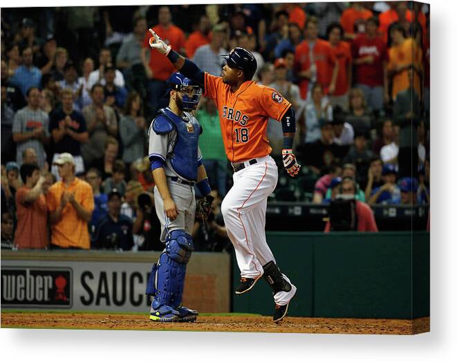 People Canvas Print featuring the photograph Russell Martin and Luis Valbuena by Scott Halleran