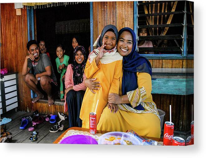Malaysia Canvas Print featuring the photograph All My Relations - Local Family, Sabah, Malaysian Borneo by Earth And Spirit