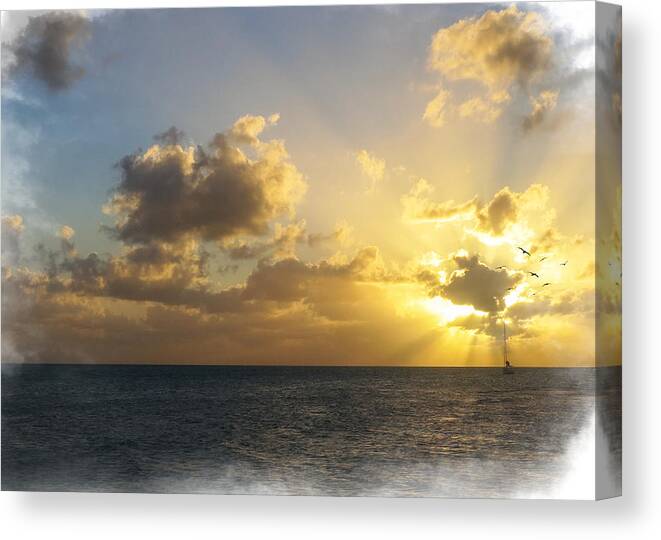 Sunset Canvas Print featuring the mixed media Sailing Home by Moira Law