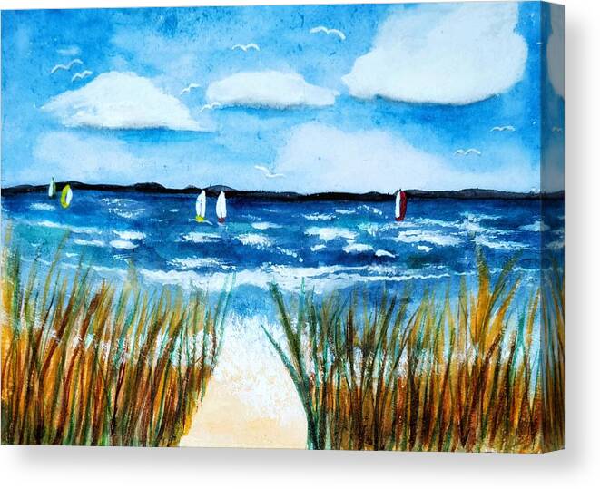 Beach Canvas Print featuring the painting Sailing by Shady Lane Studios-Karen Howard
