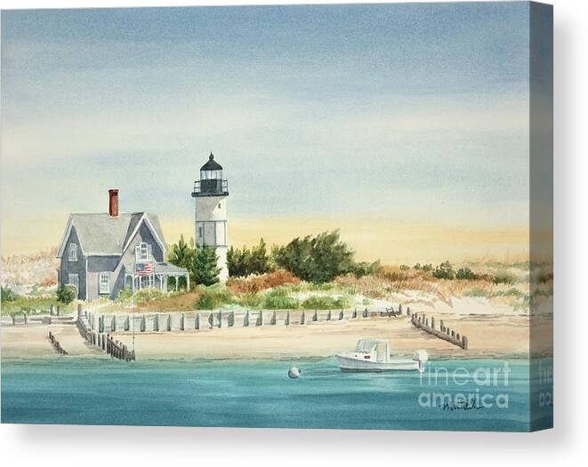 Sandy Neck Lighthouse Barnstable Cape Cod Canvas Print featuring the painting Sandy Neck Lighthouse Barnstable Cape Cod by Michelle Constantine