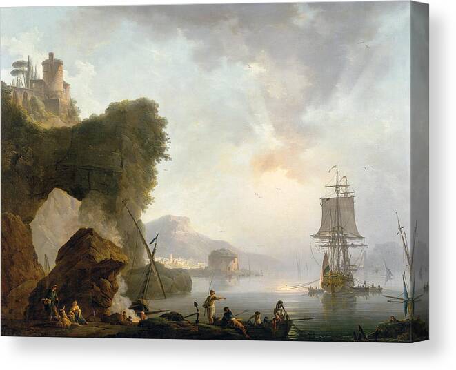 Philip James De Loutherbourg Canvas Print featuring the painting Sea Piece with Sunset by Philip James de Loutherbourg