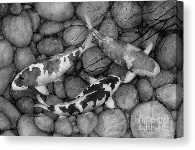 Koi Canvas Print featuring the painting Serenity Koi in Black and White by Hailey E Herrera