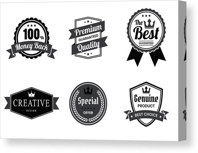 Crown Canvas Print featuring the drawing Set of Black Badges and Labels - Design Elements by Bgblue