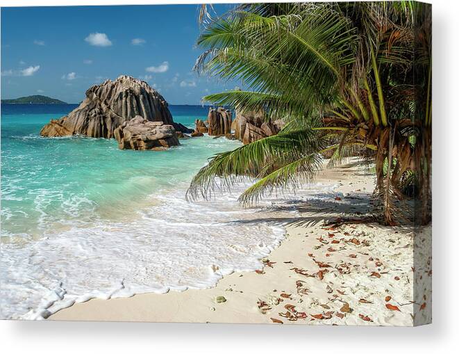 Seychelles Canvas Print featuring the photograph Seychelles - Anse Patates beach at La Digue island by Olivier Parent
