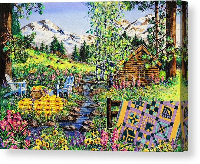 Log Cabin Canvas Print featuring the painting Sisters Sampler by Diane Phalen