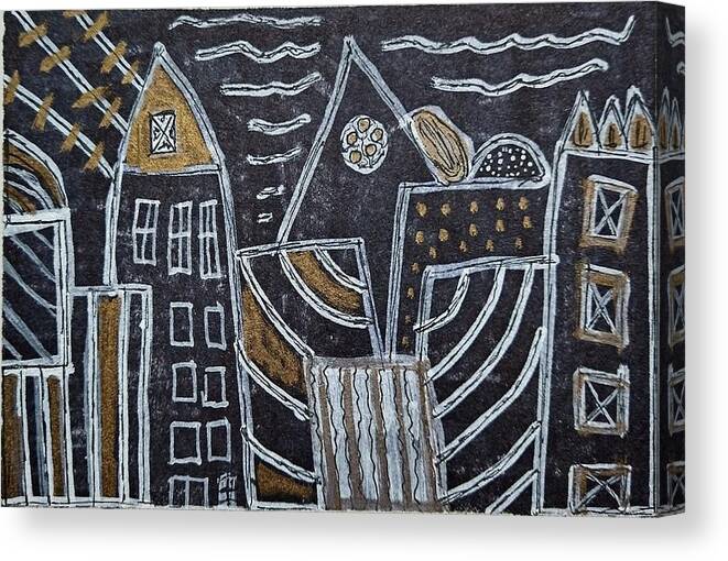 Sketch Canvas Print featuring the drawing Sleepy Town by Pam O'Mara