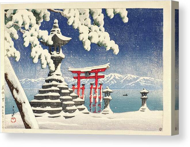 Japan Canvas Print featuring the painting Snow at Itsukushima by MotionAge Designs