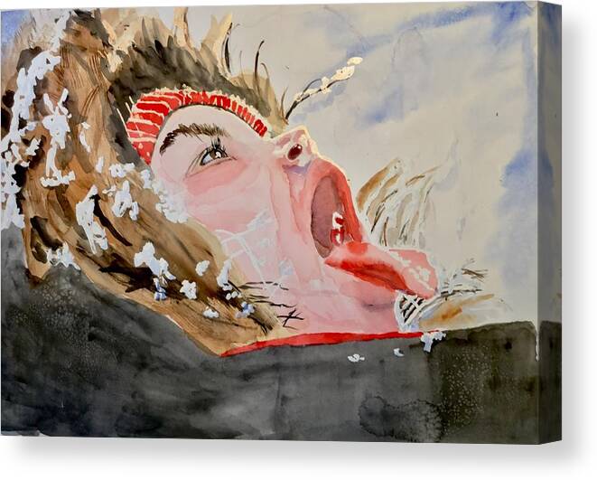 Watercolor Canvas Print featuring the painting Snow Catcher by Bryan Brouwer