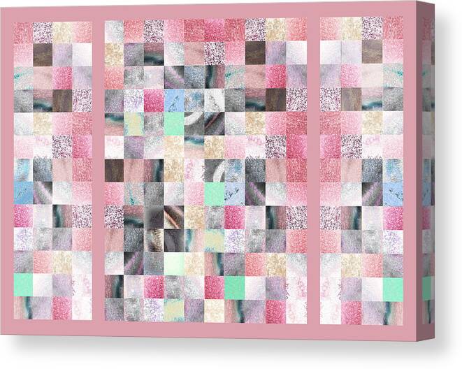 Quilt Canvas Print featuring the painting Soft Pink And Gray Watercolor Squares Art Mosaic Quilt by Irina Sztukowski