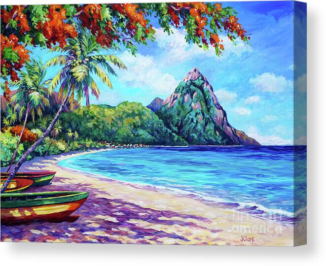 Soufriere Canvas Print featuring the painting Soufriere Bay St Lucia by John Clark