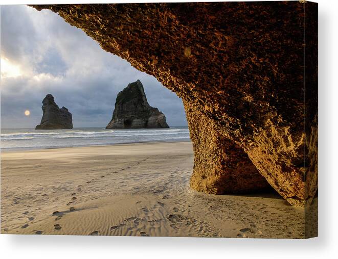 Wharariki Beach Canvas Print featuring the photograph Castles Of Sand - Farewell Spit, South Island. New Zealand by Earth And Spirit