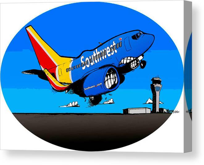Boeing Canvas Print featuring the drawing Southwest 737 by Michael Hopkins