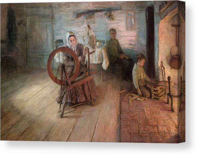 Henry Ossawa Tanner Canvas Print featuring the painting Spinning By Firelight, The Boyhood of George Washington Gray, 1894 by Henry Ossawa Tanner