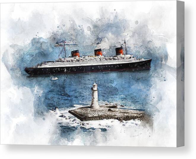 Steamer Canvas Print featuring the digital art S.S. Normandie pre 1935 by Geir Rosset