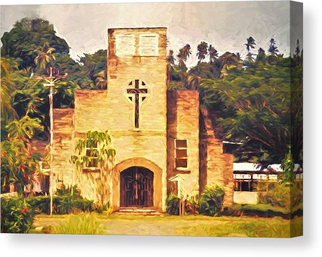 Gizo Canvas Print featuring the mixed media St Peter's Cathedral in Gizo by Joan Stratton