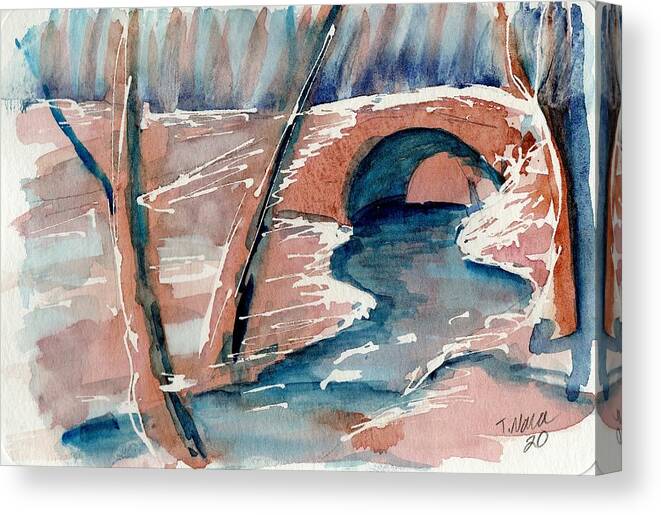 Semicircle Canvas Print featuring the painting StoneArch Bridge in Stillwater by Tammy Nara