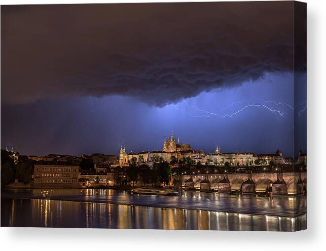Prague Canvas Print featuring the photograph Storm over Prague by Linda Villers