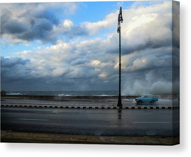 Cuba Canvas Print featuring the photograph Strong wind on the Malecon by Micah Offman