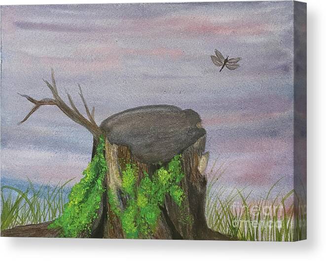 Stump Canvas Print featuring the painting Stump with Moss by Lisa Neuman