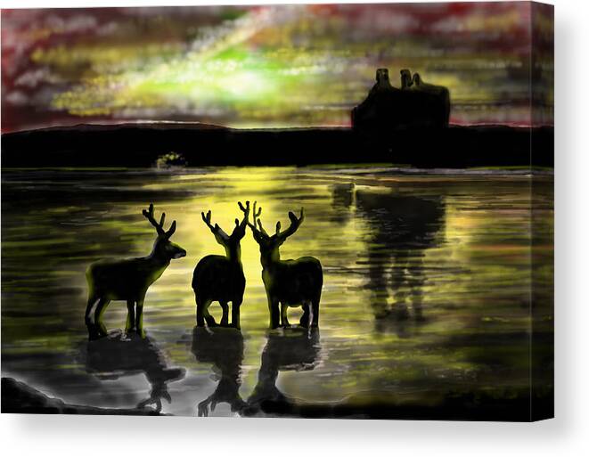 Scottish Landscape Canvas Print featuring the digital art Sundown on a Loch by Rob Hartman