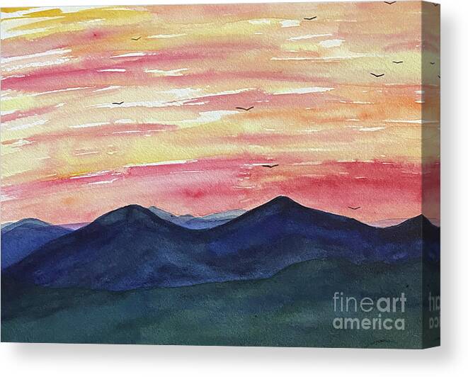 Sunrise Canvas Print featuring the painting Sunrise Mountains by Lisa Neuman