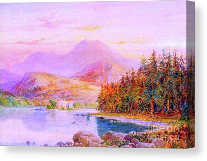 Landscape Canvas Print featuring the painting Sunset Loch Scotland by Jane Small
