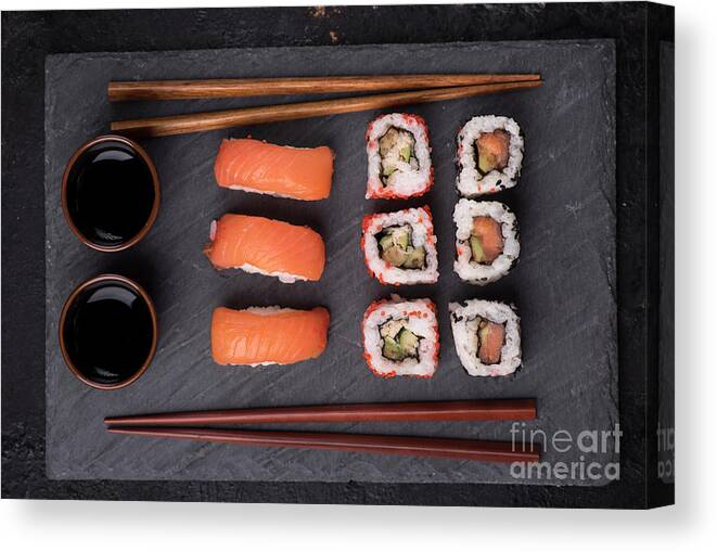 Sushi Canvas Print featuring the photograph Sushi set from above by Jelena Jovanovic