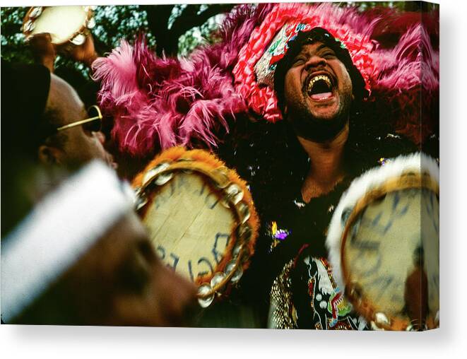 Mardi Gras Canvas Print featuring the photograph The Big Chief - Mardi Gras Black Indian Parade, New Orleans by Earth And Spirit