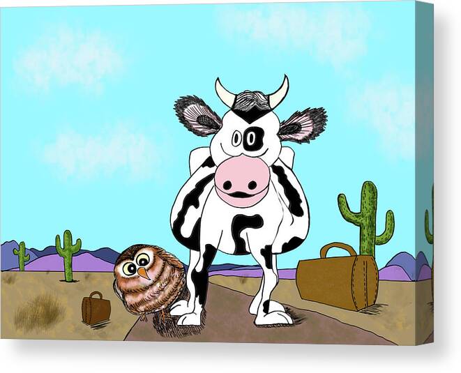 Cow Canvas Print featuring the digital art The Cow Who Went Looking for a Friend by Christina Wedberg