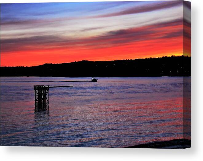 - The Greasy Pole At Sunset - Gloucester Harbor Ma Canvas Print featuring the photograph - The Greasy Pole at sunset - Gloucester Harbor MA by THERESA Nye