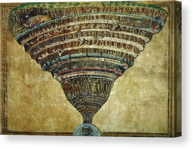 Sandro Botticelli Canvas Print featuring the painting The Map of Hell, Abyss of Hell by Sandro Botticelli
