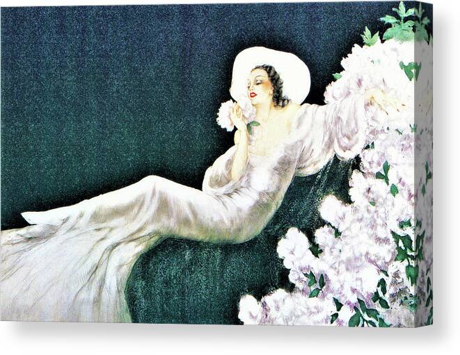 Louis Icart Canvas Print featuring the painting The scent of flowers, Love Flower - Digital Remastered Edition by Louis Icart