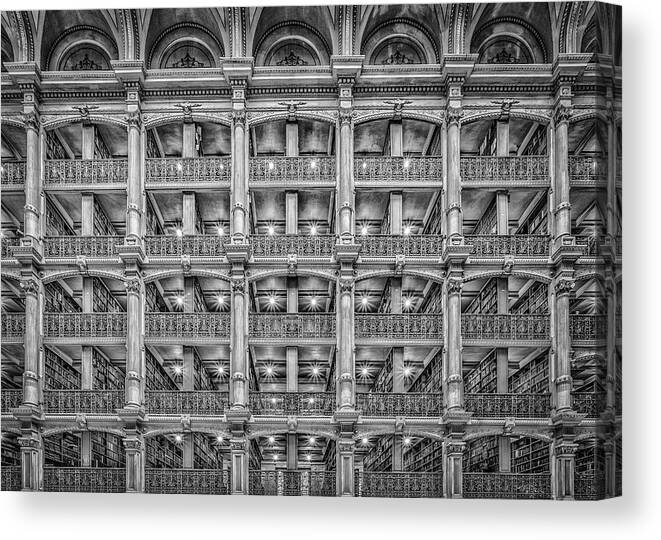 Black And White Canvas Print featuring the photograph The Stacks by C Renee Martin