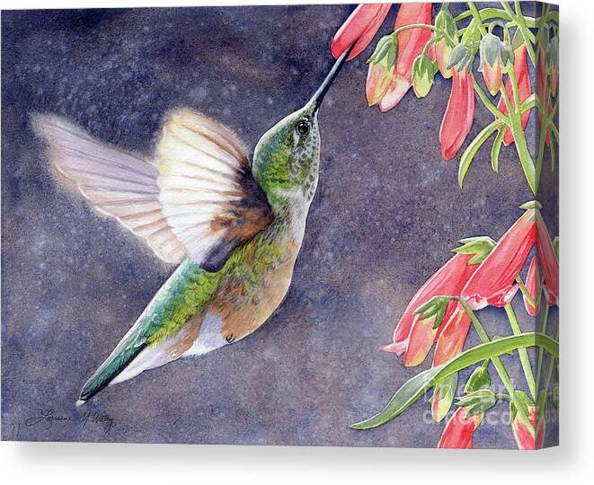 Hummingbird Canvas Print featuring the painting The Sweetest Nectar by Lorraine Watry