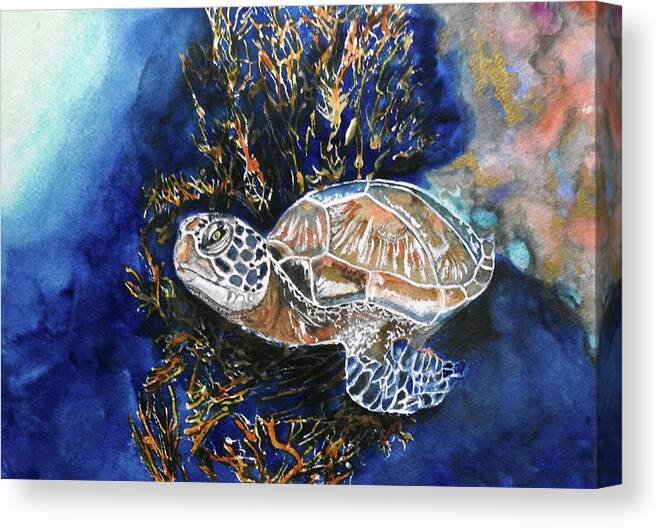 Turtle Canvas Print featuring the painting The Wanderer by Barbara F Johnson