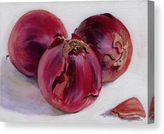 Still-life Canvas Print featuring the painting Three More Onions by Sarah Lynch