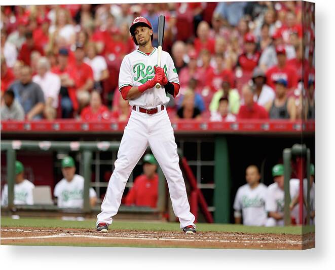 Great American Ball Park Canvas Print featuring the photograph Todd Frazier and Billy Hamilton by Andy Lyons