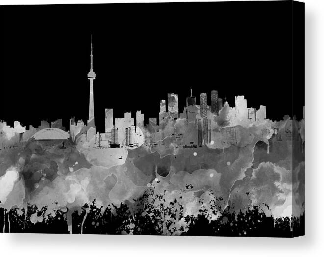 Toronto Canvas Print featuring the mixed media Toronto Ontario Canada grayscale skyline Design 252 by Lucie Dumas